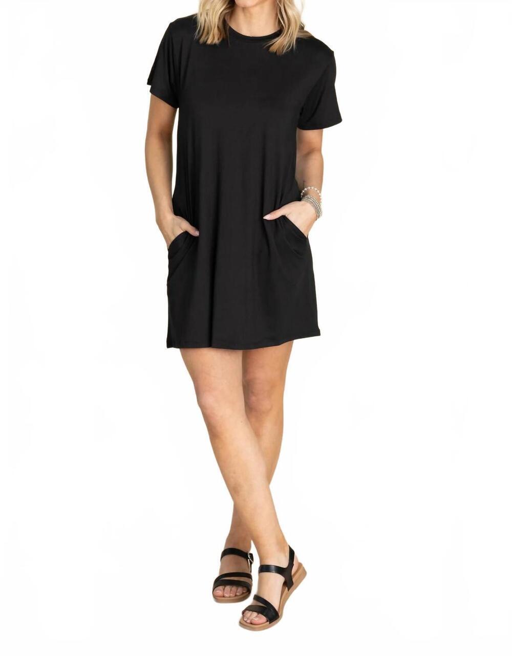NEW YELETE side pockets on the go t-shirt mini dress in black